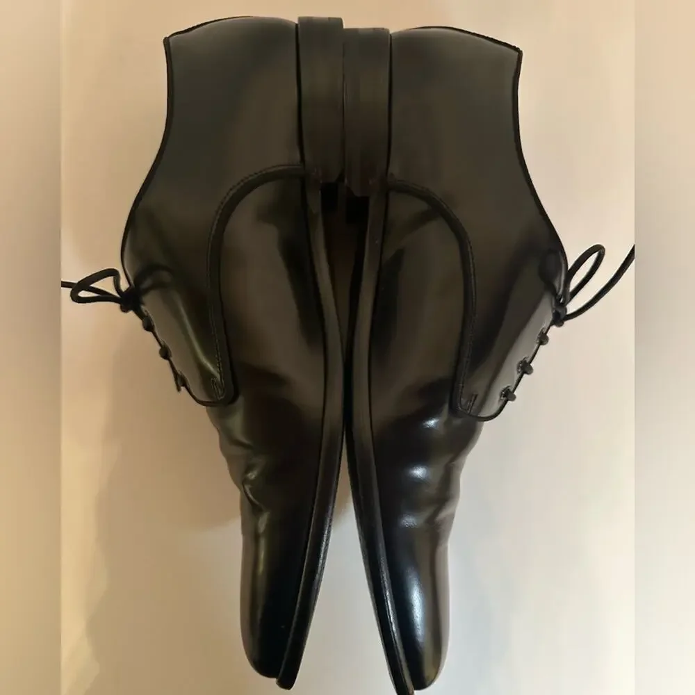 Dolce & Gabbana Raffaello Brushed Calfskin Derby Shoes Sz US 10 High Shine Black